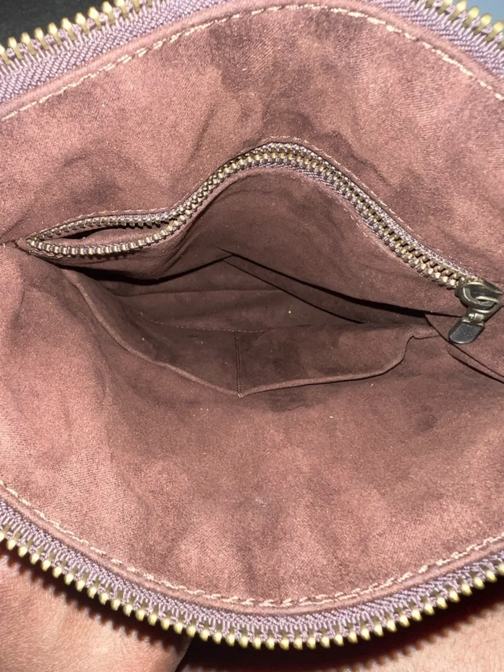 Burgundy Crossbody Messenger Bag with Patterned Strap - Picture 6 of 6